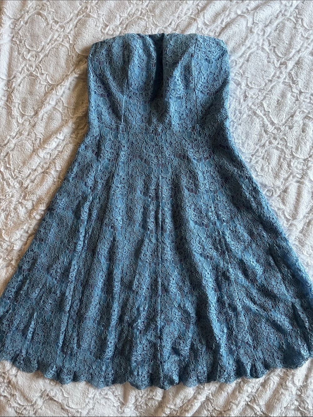 Forever 21 Strapless Lace A-Line Dress in Dusty Blue